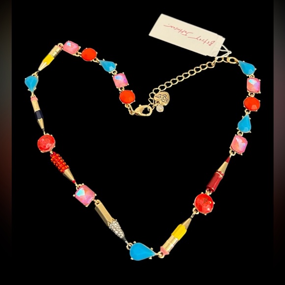 New BETSEY Johnson Back To School Collar Necklace Pencil & Mixed Stone - Picture 3 of 16